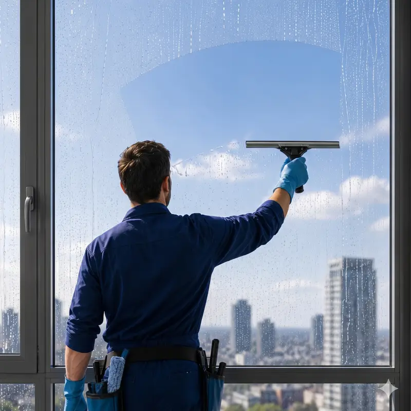 Professionelle Glas- und Fensterreinigung für streifenfreie und klare Sicht in Büro- und Wohngebäuden.