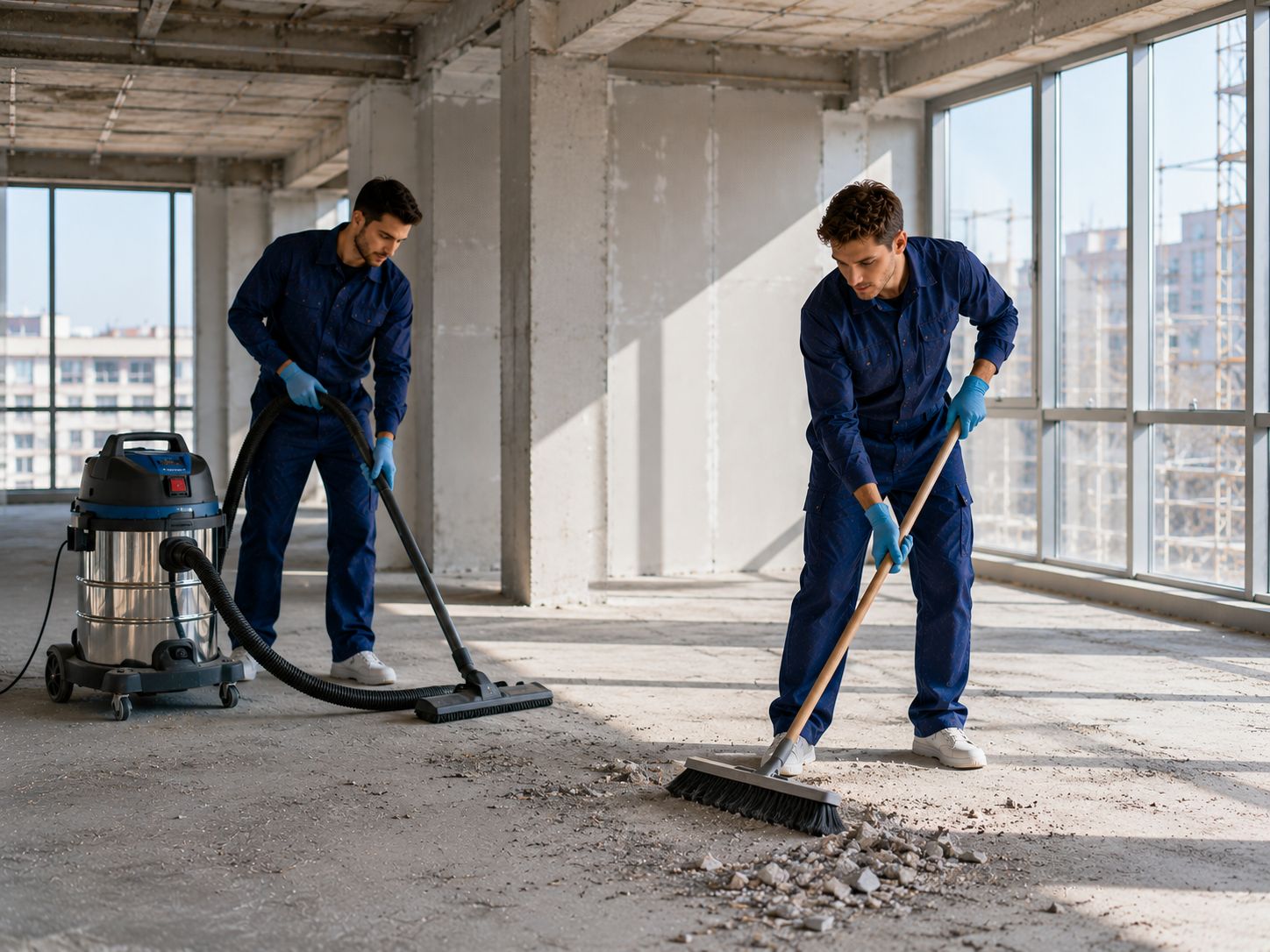 Professionelle Baureinigung und Bauendreinigung nach Abschluss von Bauarbeiten für staubfreie Räume.