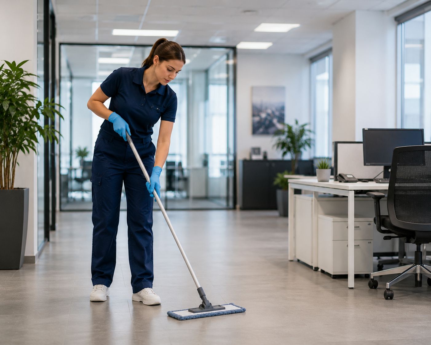 Professionelle Unterhaltsreinigung und sorgfältige Raumpflege für dauerhafte Sauberkeit und Hygiene in modernen Räumlichkeiten.